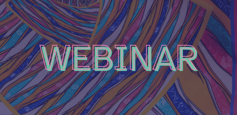 Bildet viser en illustrasjon. En fargerik bakgrunn med ordet Webinar oppå.